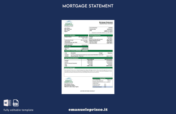 stile verificato Dichiarazione dei mutui della Nigeria Federal Mortgage Bank of 